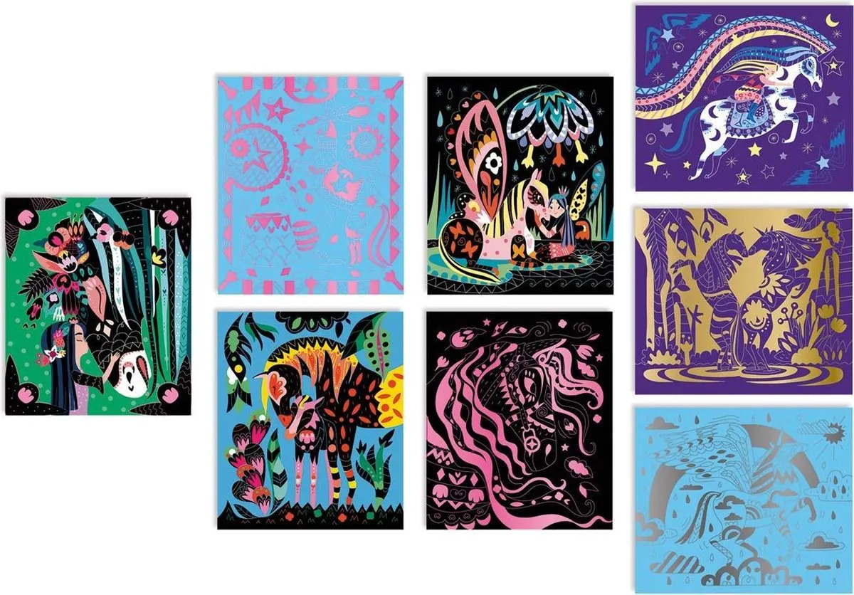 Janod Scratch Art Paarden en Eenhoorns Knutselset - 8 Stuks