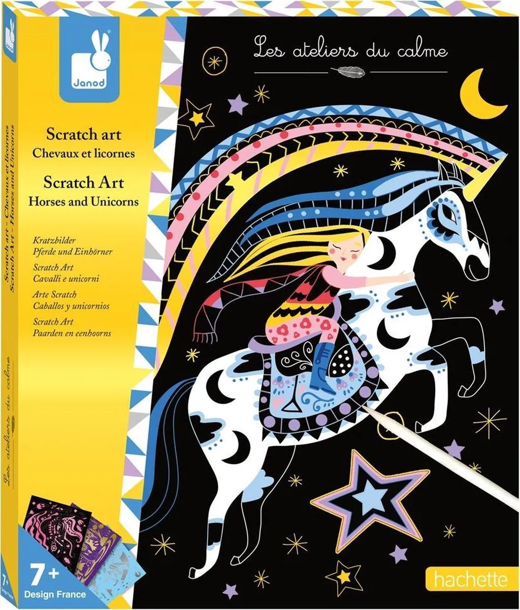 Janod Scratch Art Paarden en Eenhoorns Knutselset - 8 Stuks