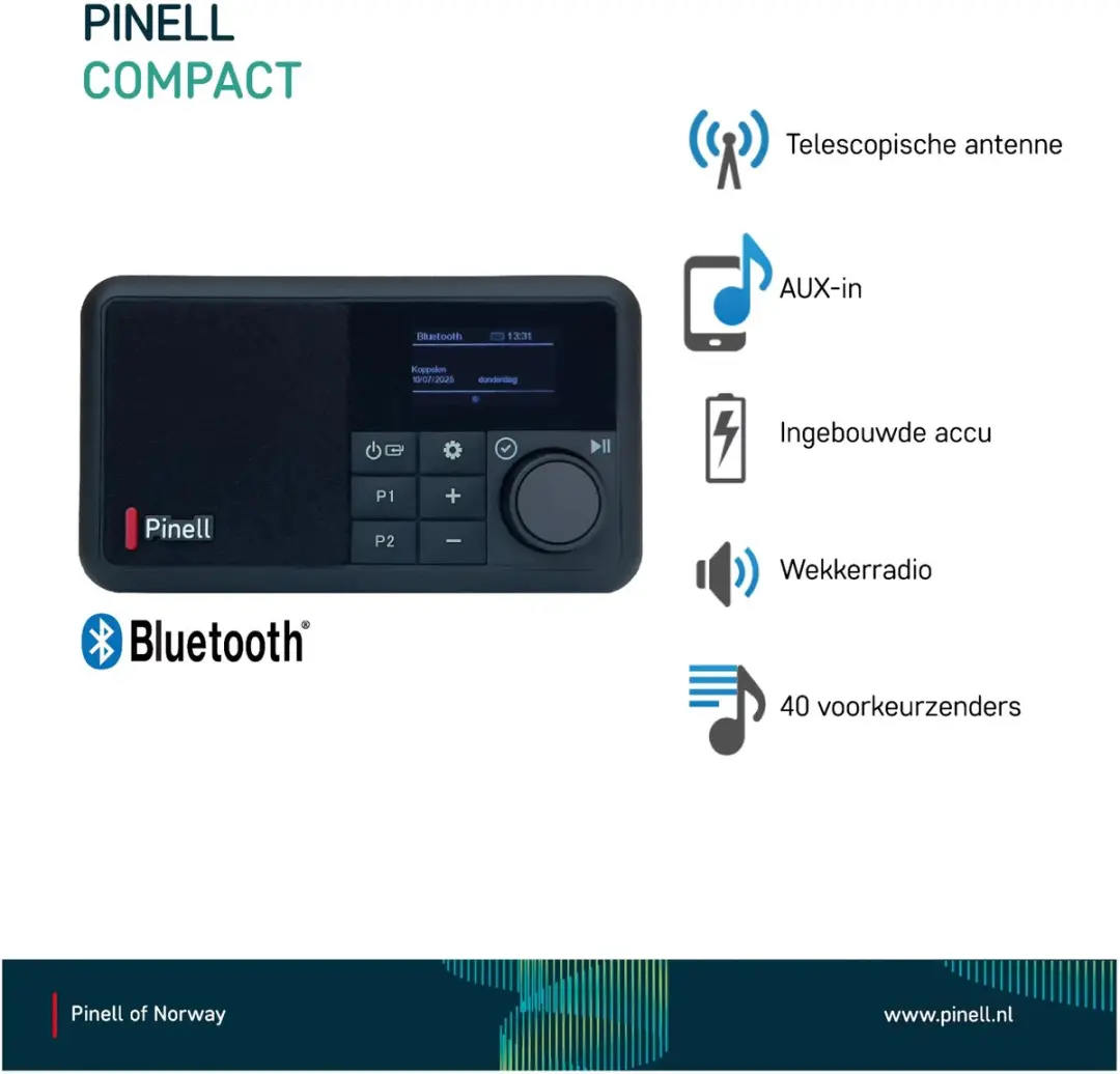 Pinell COMPACT Black Bluetooth DAB+/FM Speaker - 2W - Zwart