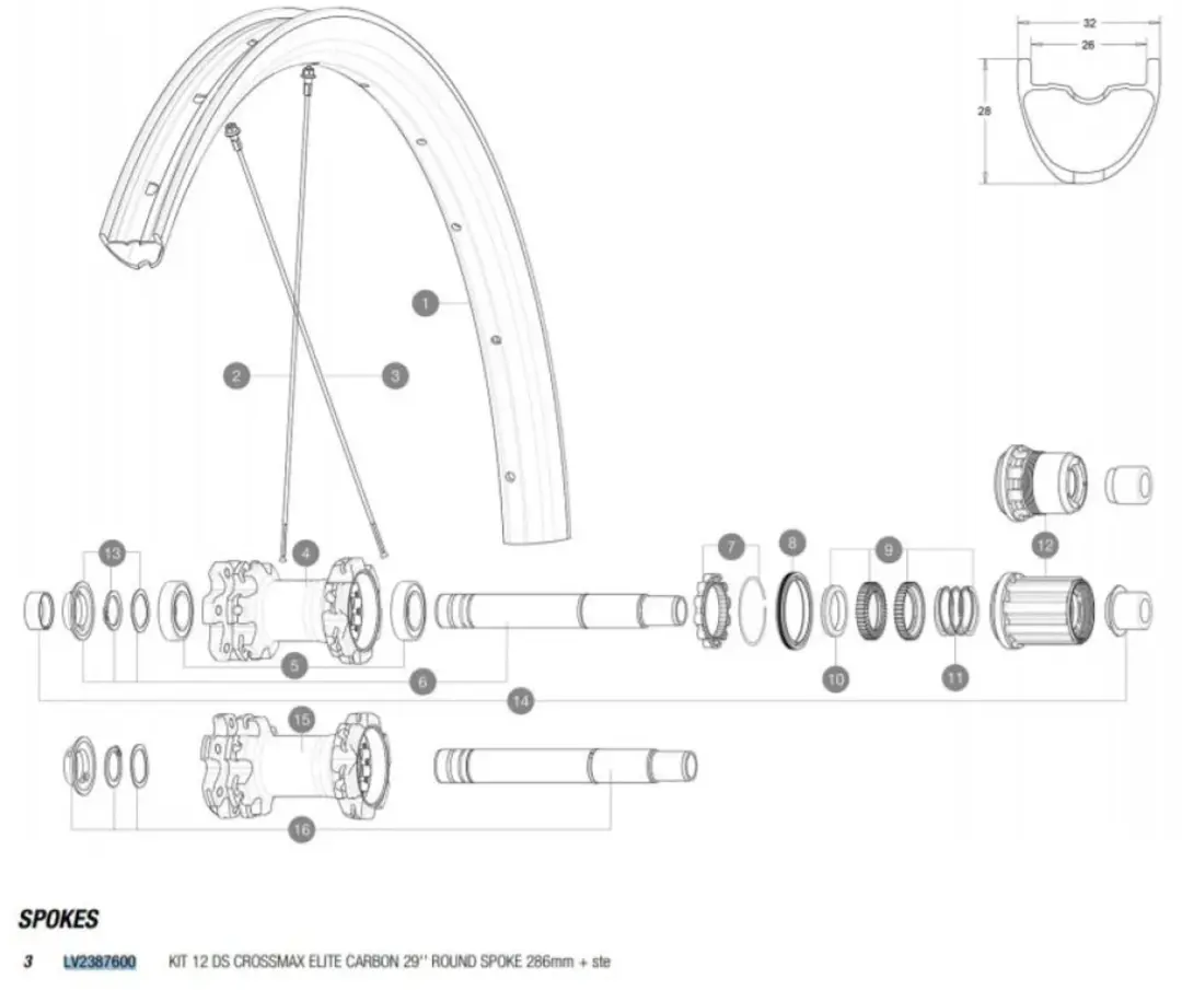 Mavic Crossmax Elite Carbon 29 Achterste Rechter Spaken 12 Eenheden Zwart 286 mm