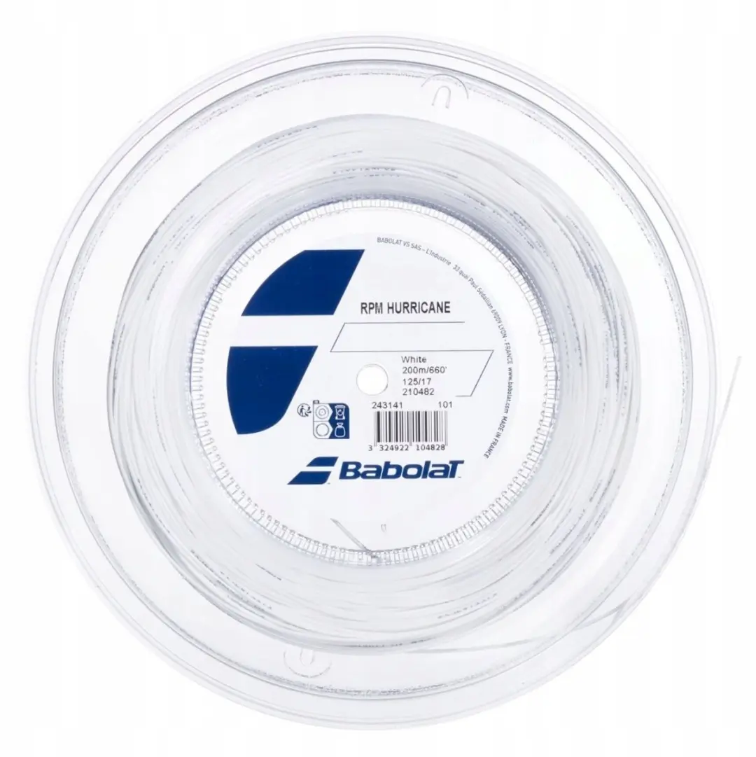 De Babolat RPM Hurricane Tennisnaar 200m — 1.25mm Wit.