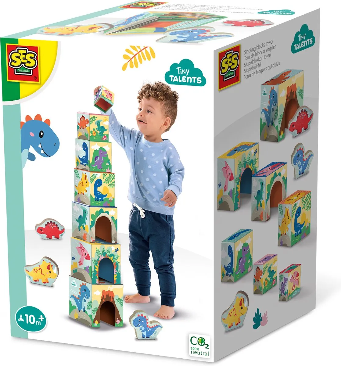 SES Creative Tiny Talents Dinosaurus Stapelblokken - 10 Stuks