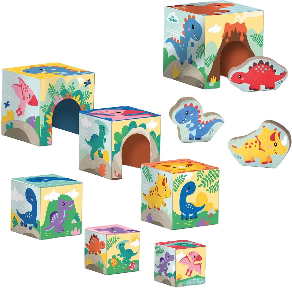 SES Creative Tiny Talents Dinosaurus Stapelblokken - 10 Stuks