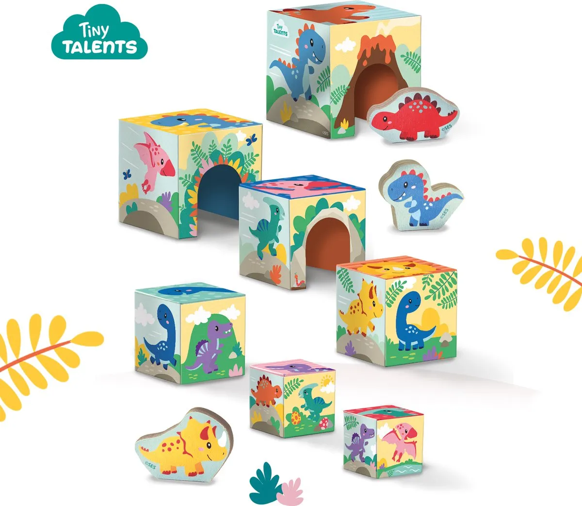 SES Creative Tiny Talents Dinosaurus Stapelblokken - 10 Stuks