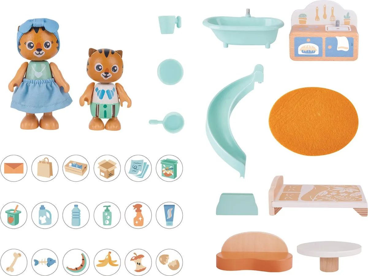 Hape Tijgers Jungle Huis Poppenhuis - 18 Meubels 2 Poppen - Veelkleurig