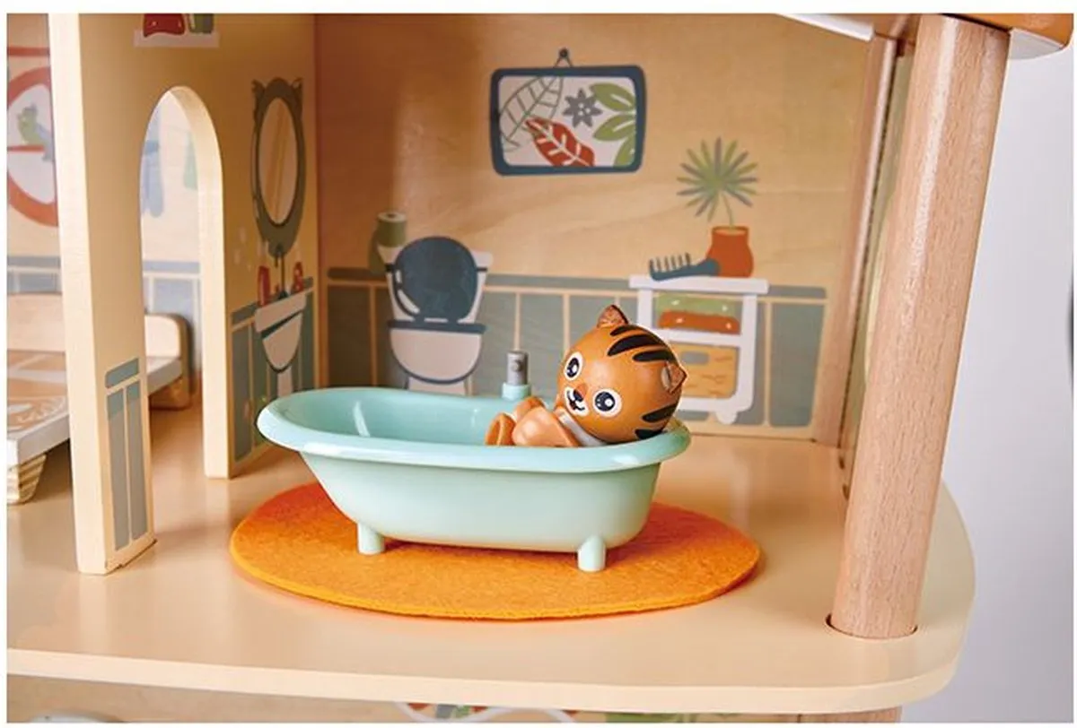 Hape Tijgers Jungle Huis Poppenhuis - 18 Meubels 2 Poppen - Veelkleurig