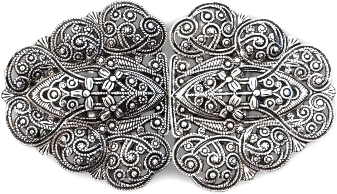 Hartmann knopen charmante zilverkleurige dirndl klederdracht schort gesp 90mmx50