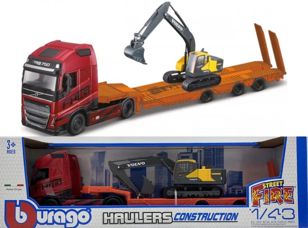 Bburago Volvo FH16 Globetrotter 750 XXL met EC220E 1:43