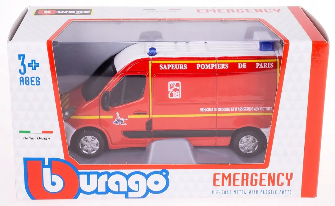 Bburago Renault Master Brandweer Modelauto 1:50 - Rood - afbeelding 6 van 6
