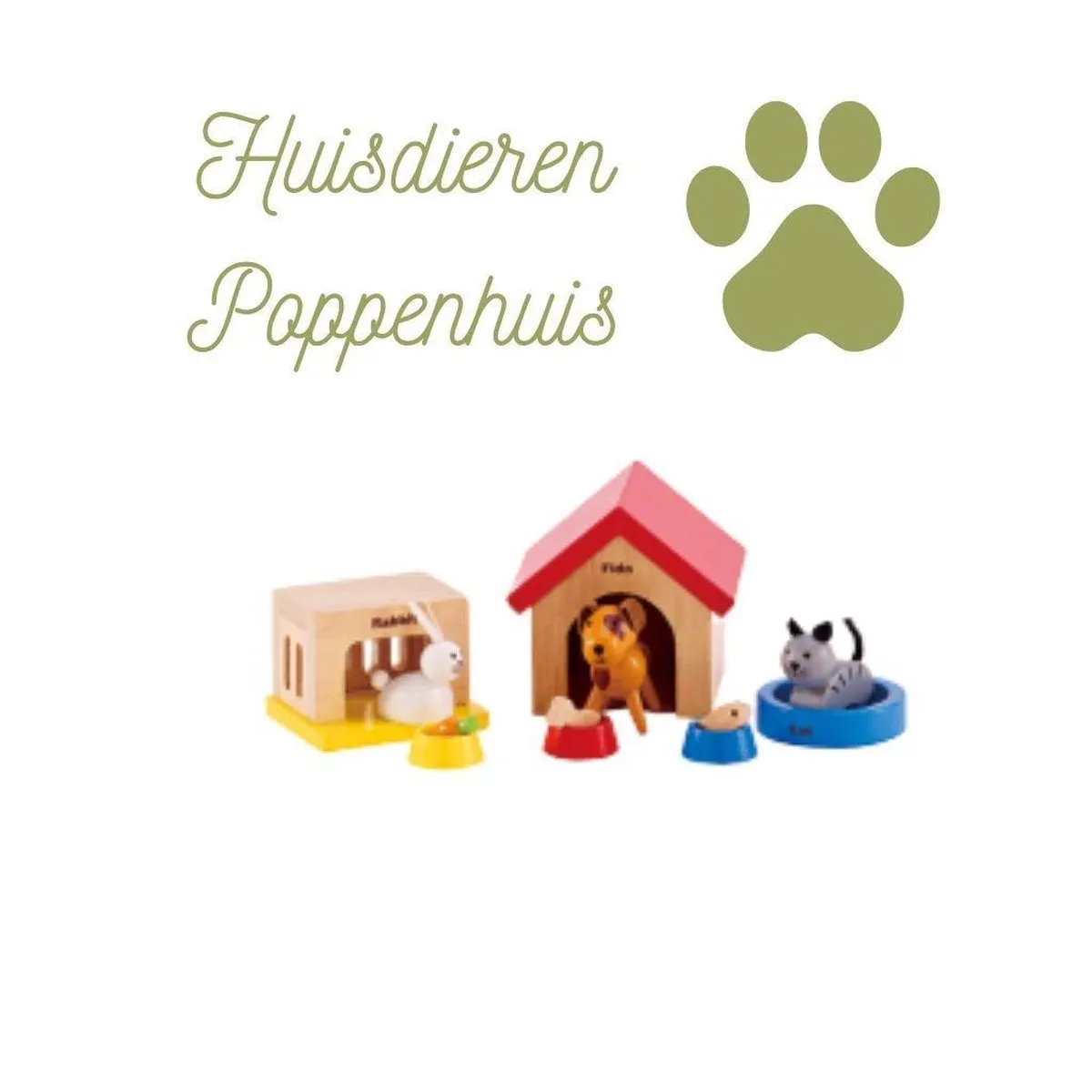 Hape Huisdieren Poppenhuis - 3 Meubels & 3 Poppen - Veelkleurig