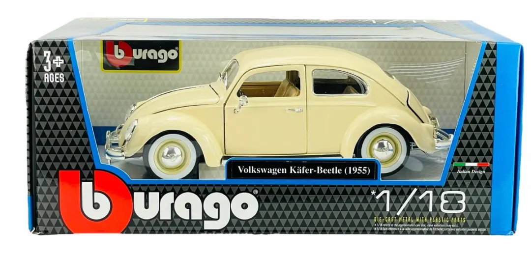 Bburago 1955 VW Kever Beige 1:18 metalen modelauto nieuw