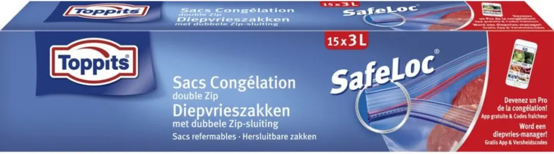 Toppits Safeloc Zip Diepvrieszakken 3L