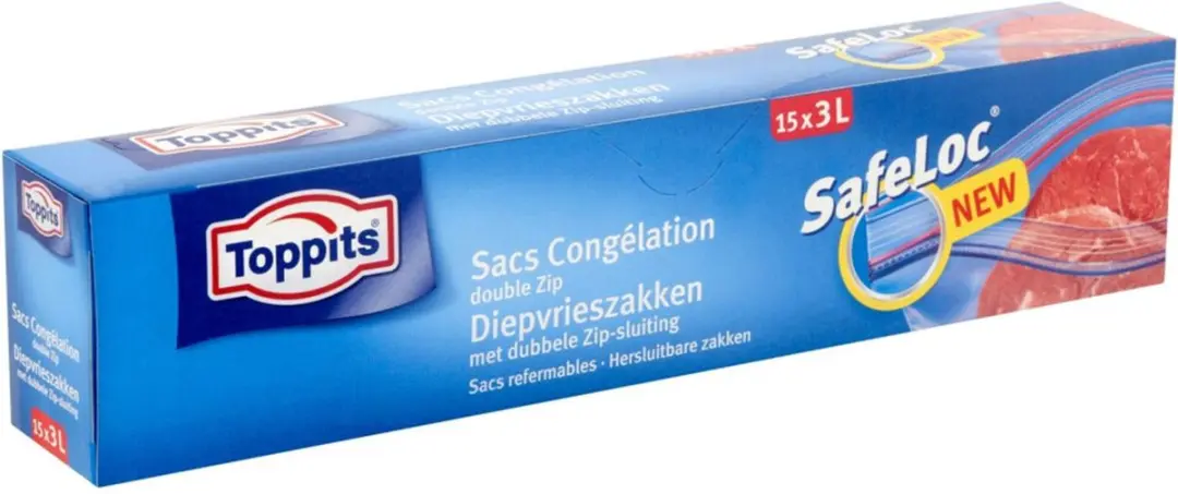 Toppits Safeloc Zip Diepvrieszakken 3L - 180 Stuks