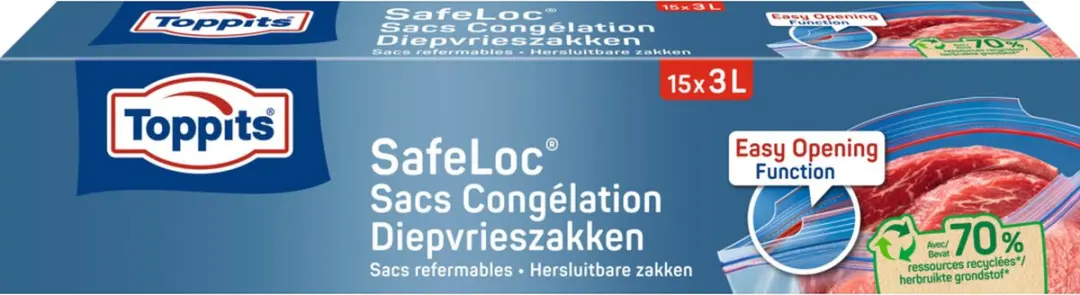 Toppits Safeloc Zip Diepvrieszakken 3L - 180 Stuks