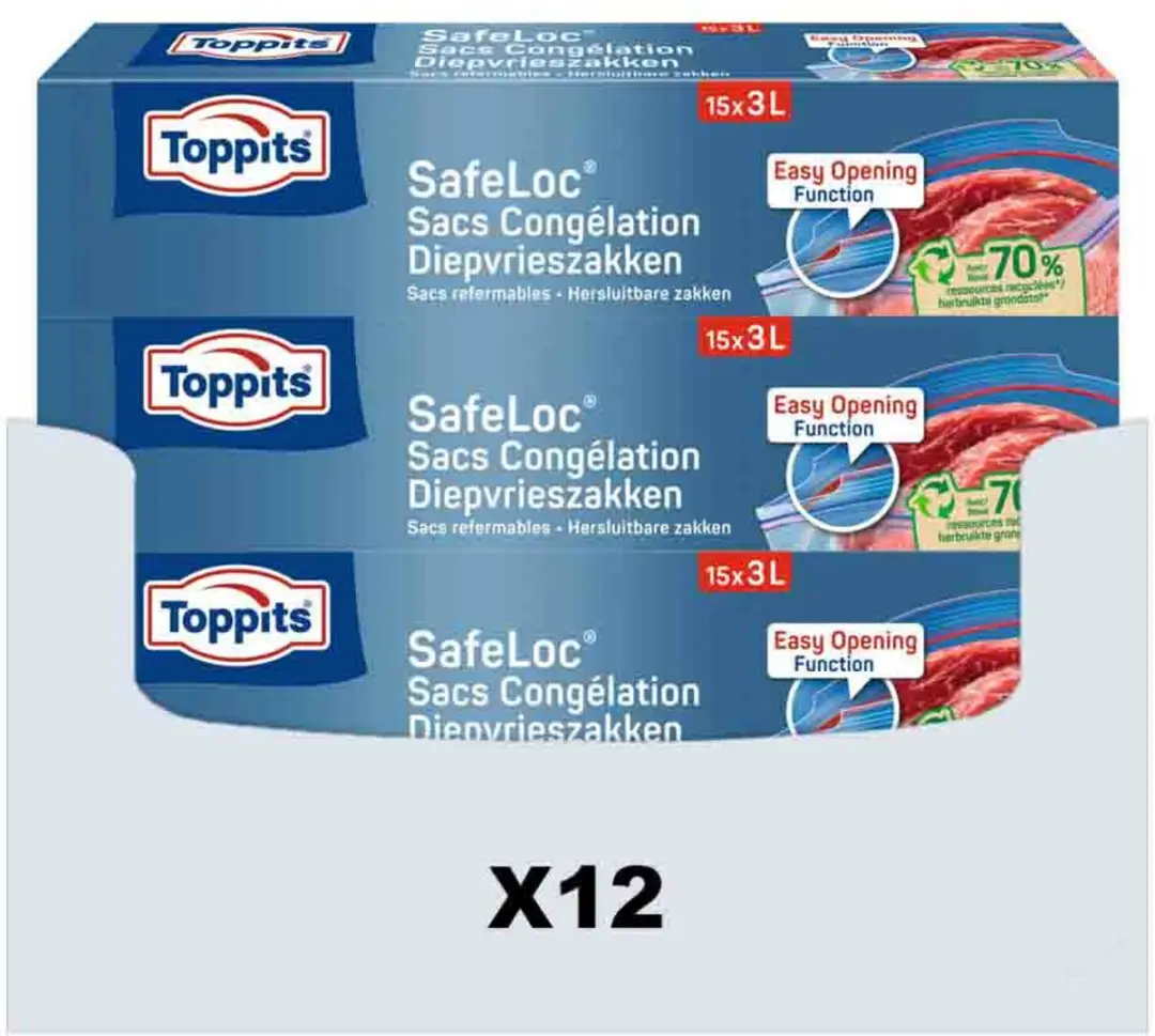 Toppits Safeloc Zip Diepvrieszakken 3L - 180 Stuks