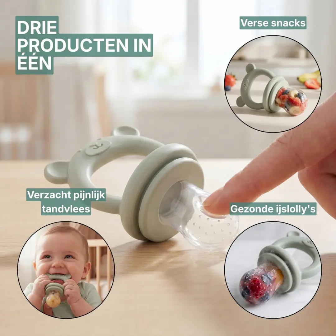 Broemba Fruitspeen & IJsblokjesvorm Groen - 3 Speenmaten S/M/L
