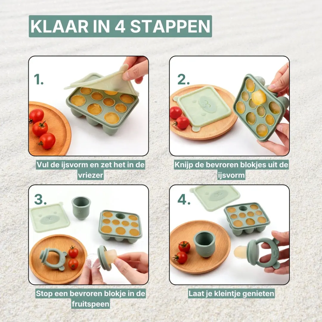 Broemba Fruitspeen & IJsblokjesvorm Groen - 3 Speenmaten S/M/L