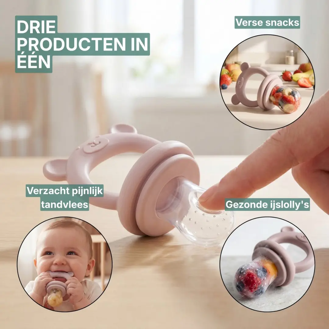 Broemba Fruitspeen & IJsblokjesvorm Roze - 3 Speenmaten S/M/L