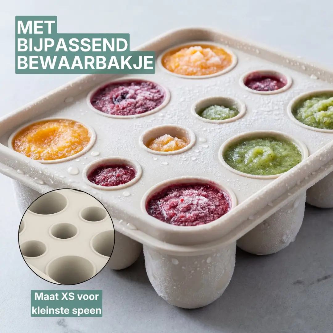 Broemba Fruitspeen & IJsblokjesvorm - 3 Siliconen Speenmaten S/M/L - Beige
