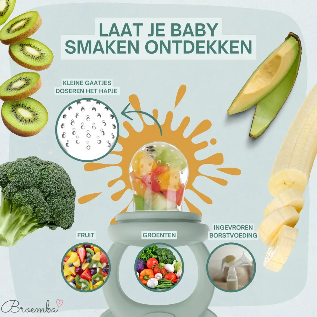 Broemba Fruitspeen Set Groen - 3 Stuks + Sabbelzakje - afbeelding 6 van 6