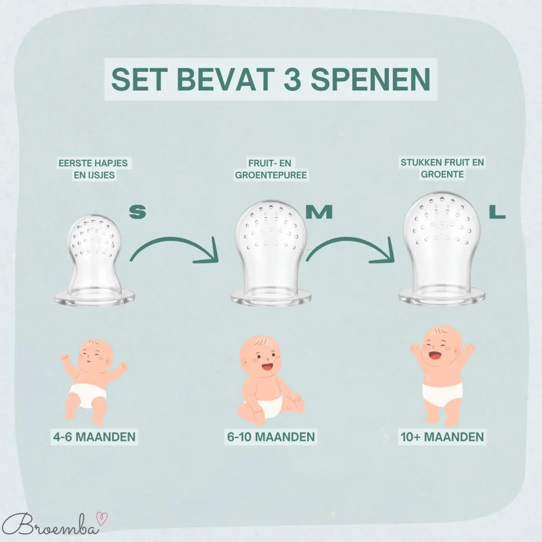 Broemba Fruitspeen Set Groen - 3 Stuks + Sabbelzakje