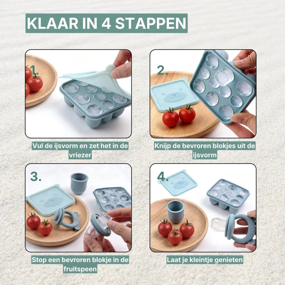 Broemba Fruitspeen & IJsblokjesvorm Blauw - 3 Speenmaten