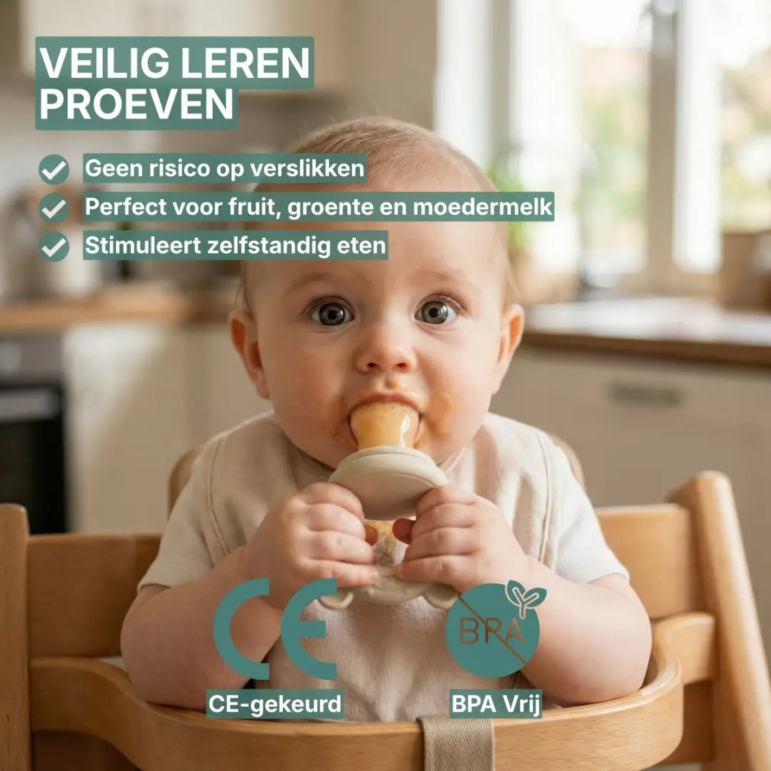 Broemba Fruitspeen Baby Set - 3 Siliconen Spenen - Sabbelzakje Beige