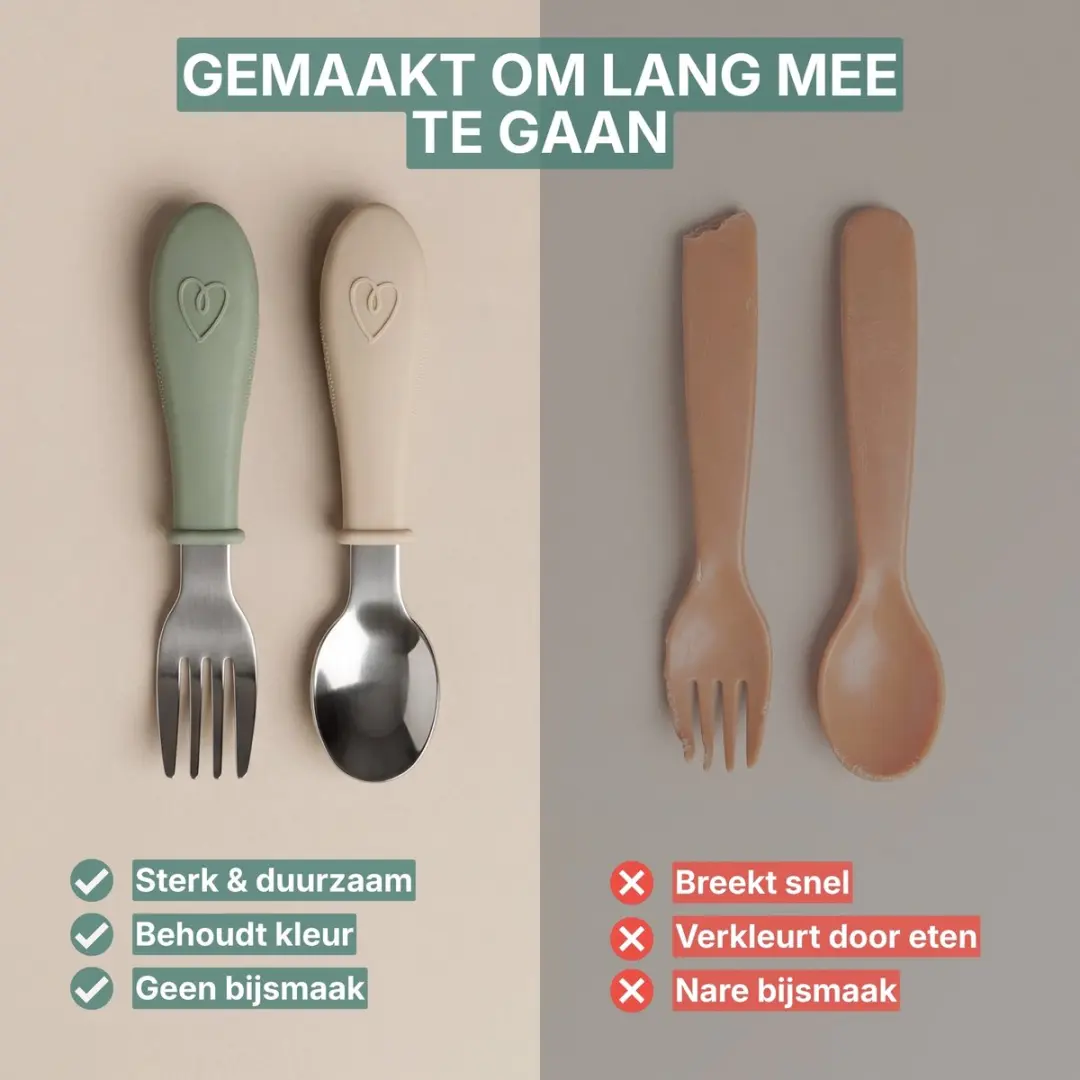 Broemba RVS Kinderbestek - 4-delig - Beige/Groen