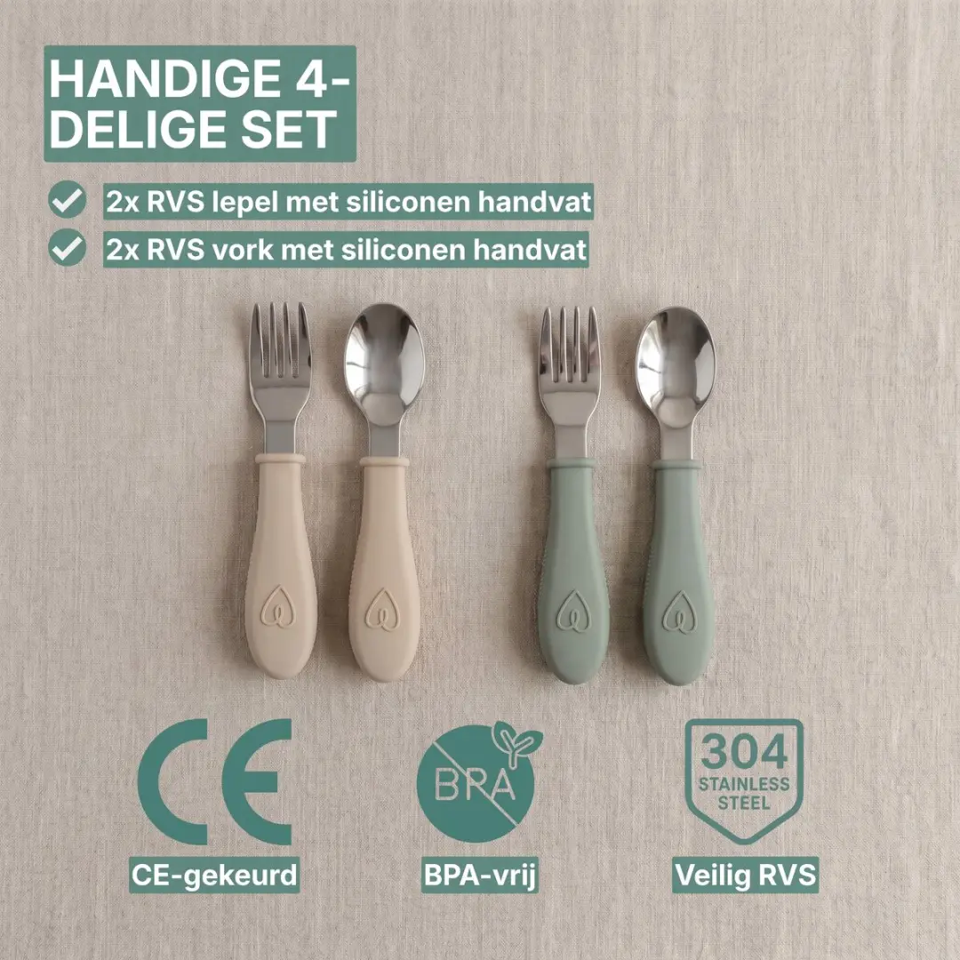 Broemba RVS Kinderbestek - 4-delig - Beige/Groen