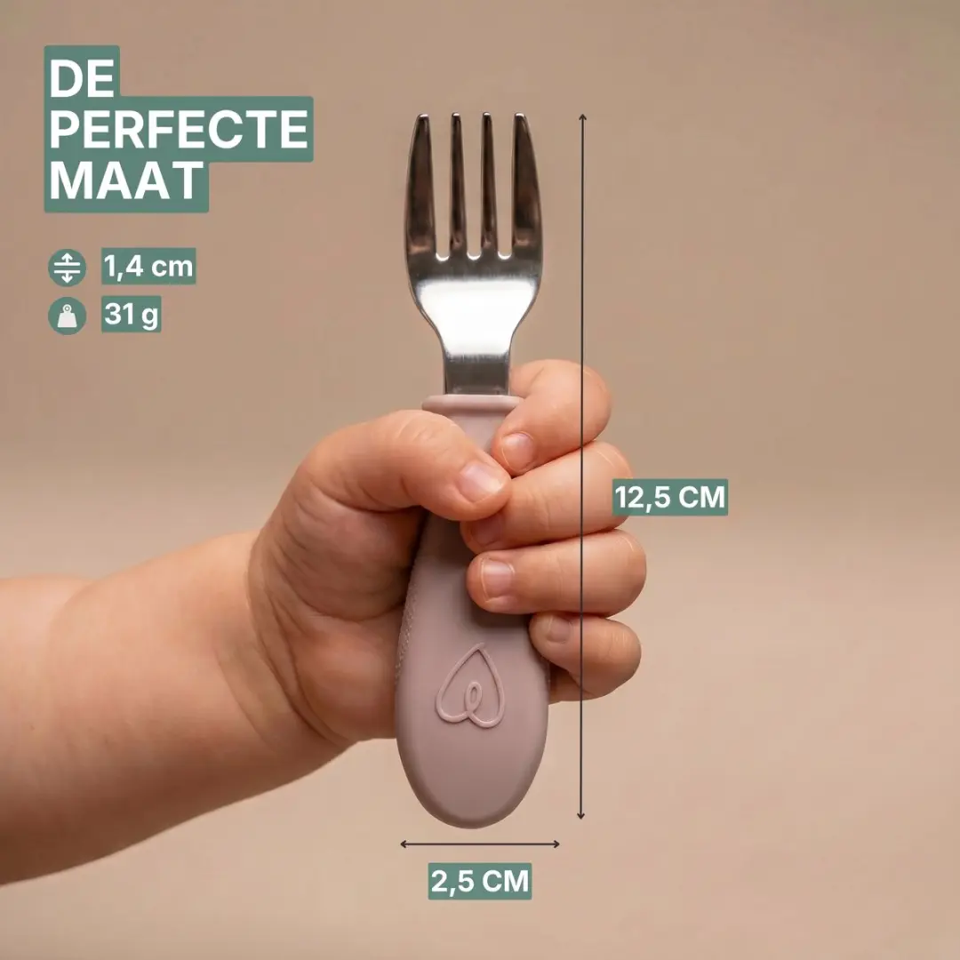 Broemba RVS Kinderbestek - 4-delig - Baby Lepel & Vork - 1-2 jaar - Beige/Rose - afbeelding 6 van 6