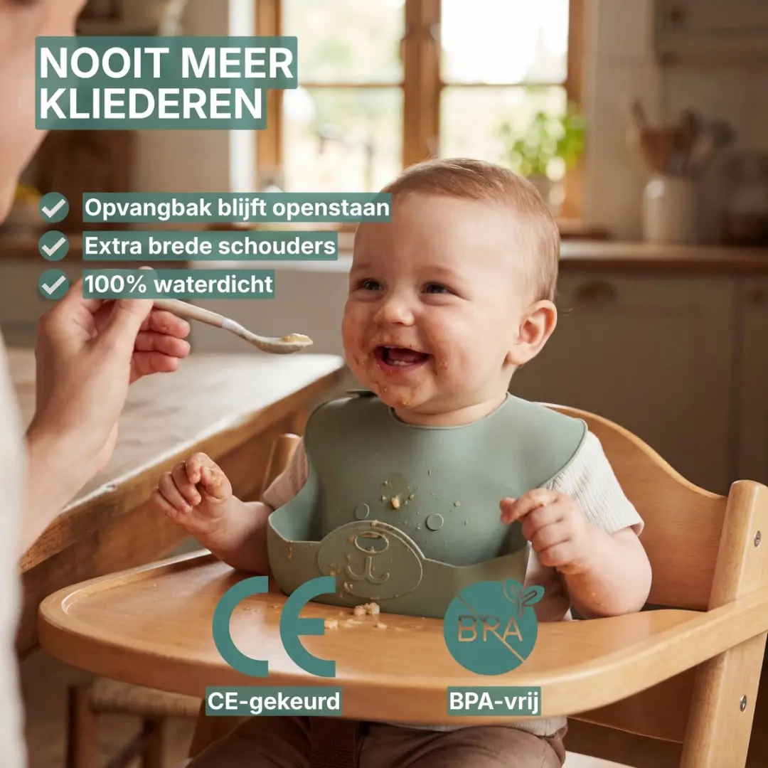 Broemba Siliconen Slabbetjes met Opvangbak - 2 Stuks - Groen/Blauw