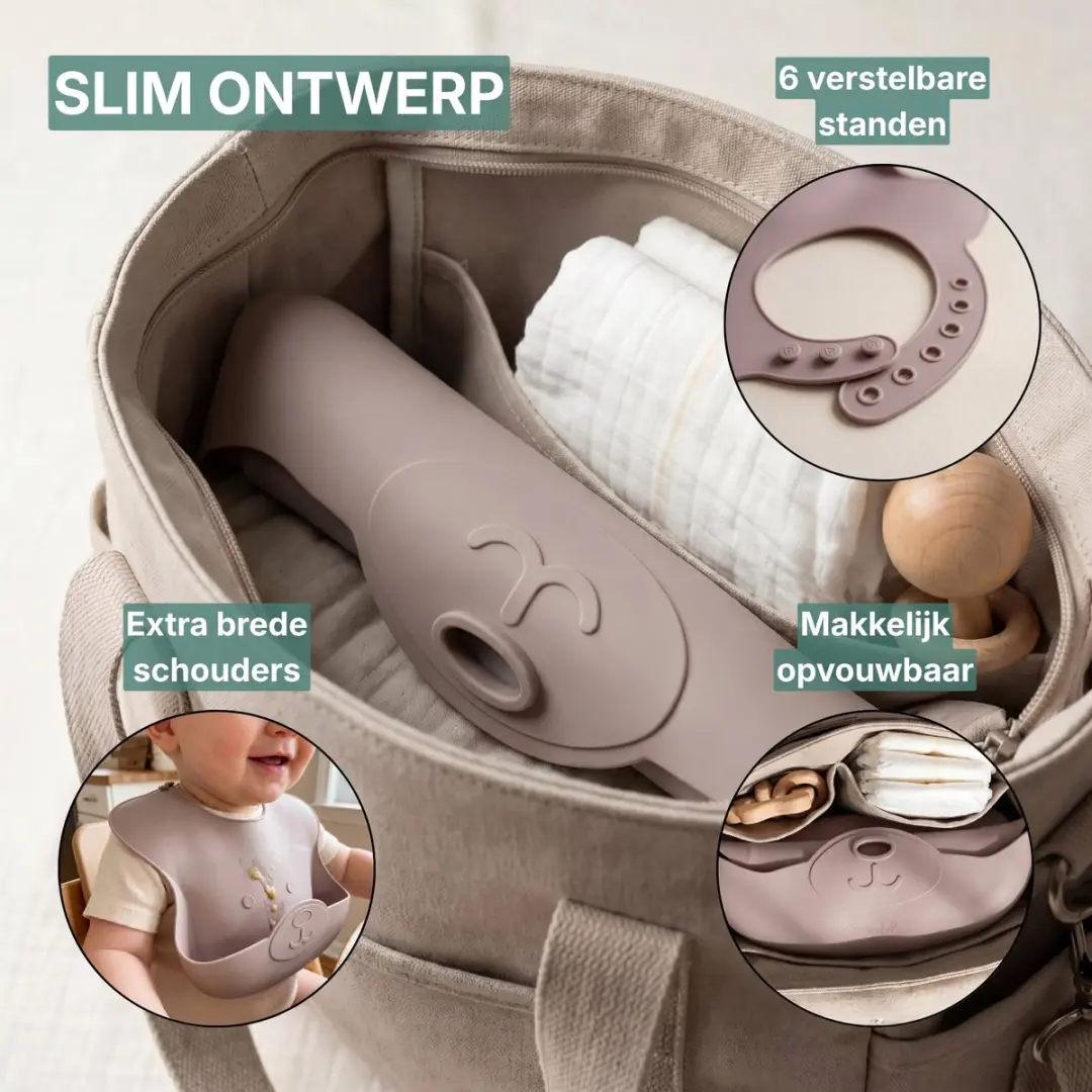 Broemba Siliconen Slabbetjes met Opvangbak - 2 Stuks - Beige/Rose
