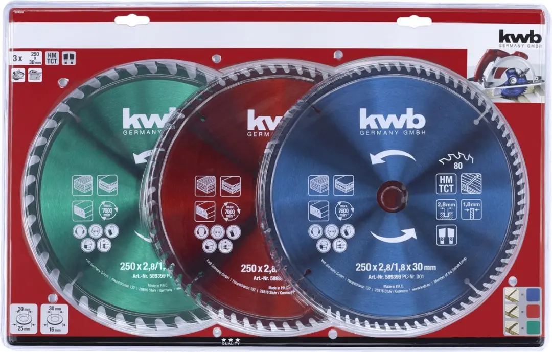 KWB Zaagbladset 250x30mm - 40/60/80 Tanden