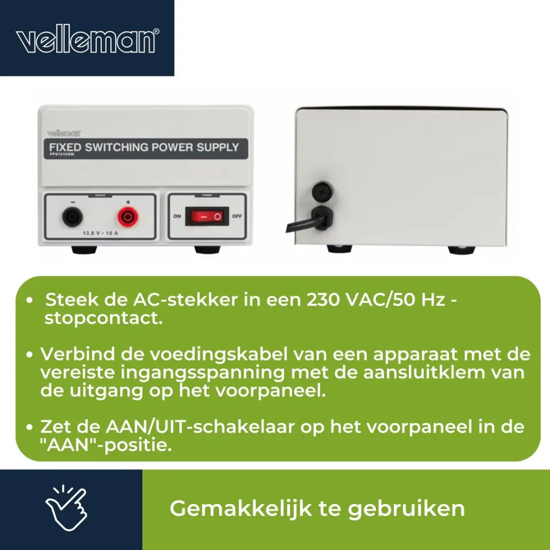 Velleman Laboratoriumvoeding 13.8V 10A - Grijs/Wit - afbeelding 2 van 6