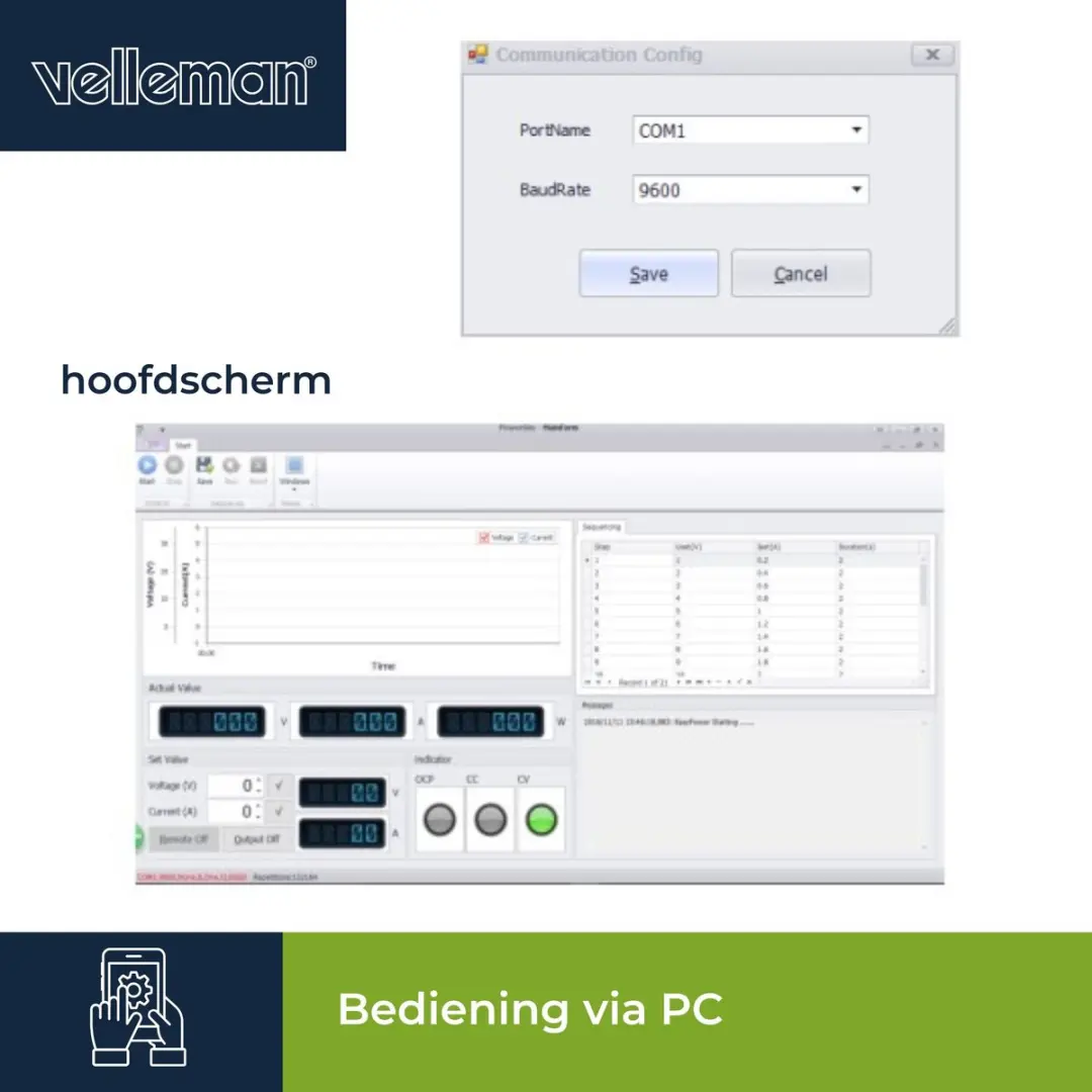 Velleman Programmeerbare Laboratoriumvoeding 30V/5A - USB - Wit/Grijs - afbeelding 2 van 6