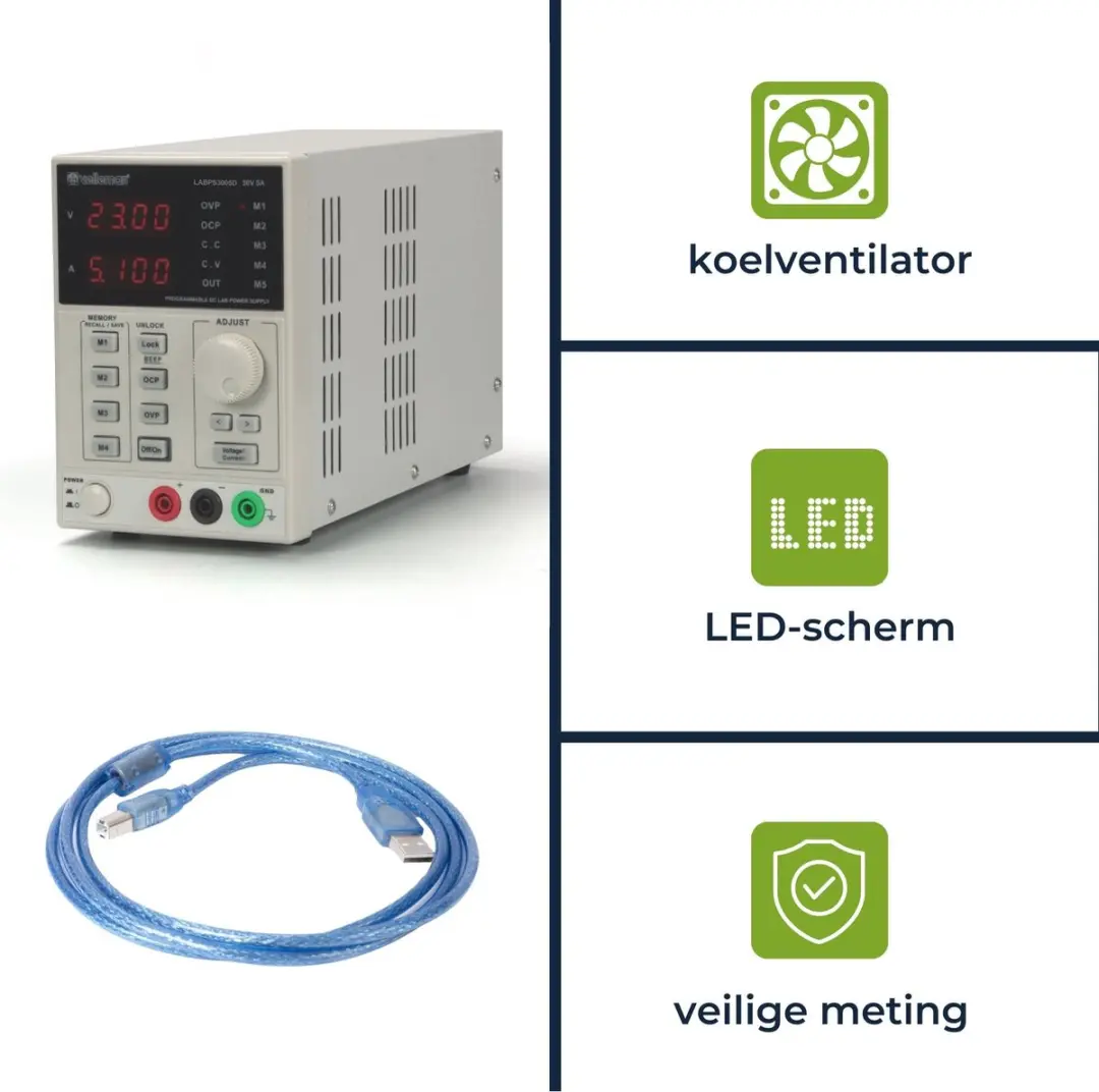 Velleman Programmeerbare Laboratoriumvoeding 30V/5A - USB - Wit/Grijs - afbeelding 5 van 6