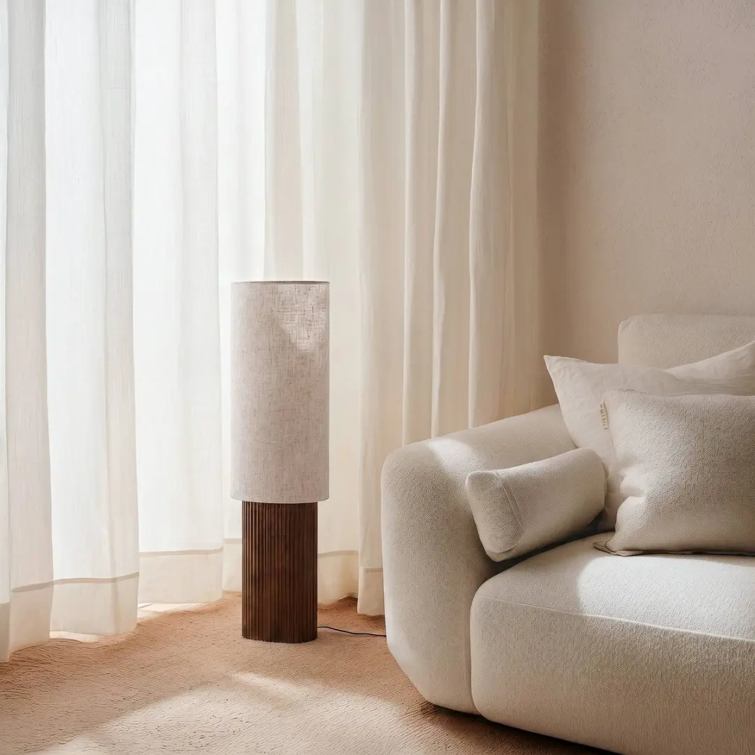 Lindby Vloerlamp Walnoothout Beige - 1 Lichtpunt E27 - afbeelding 3 van 6