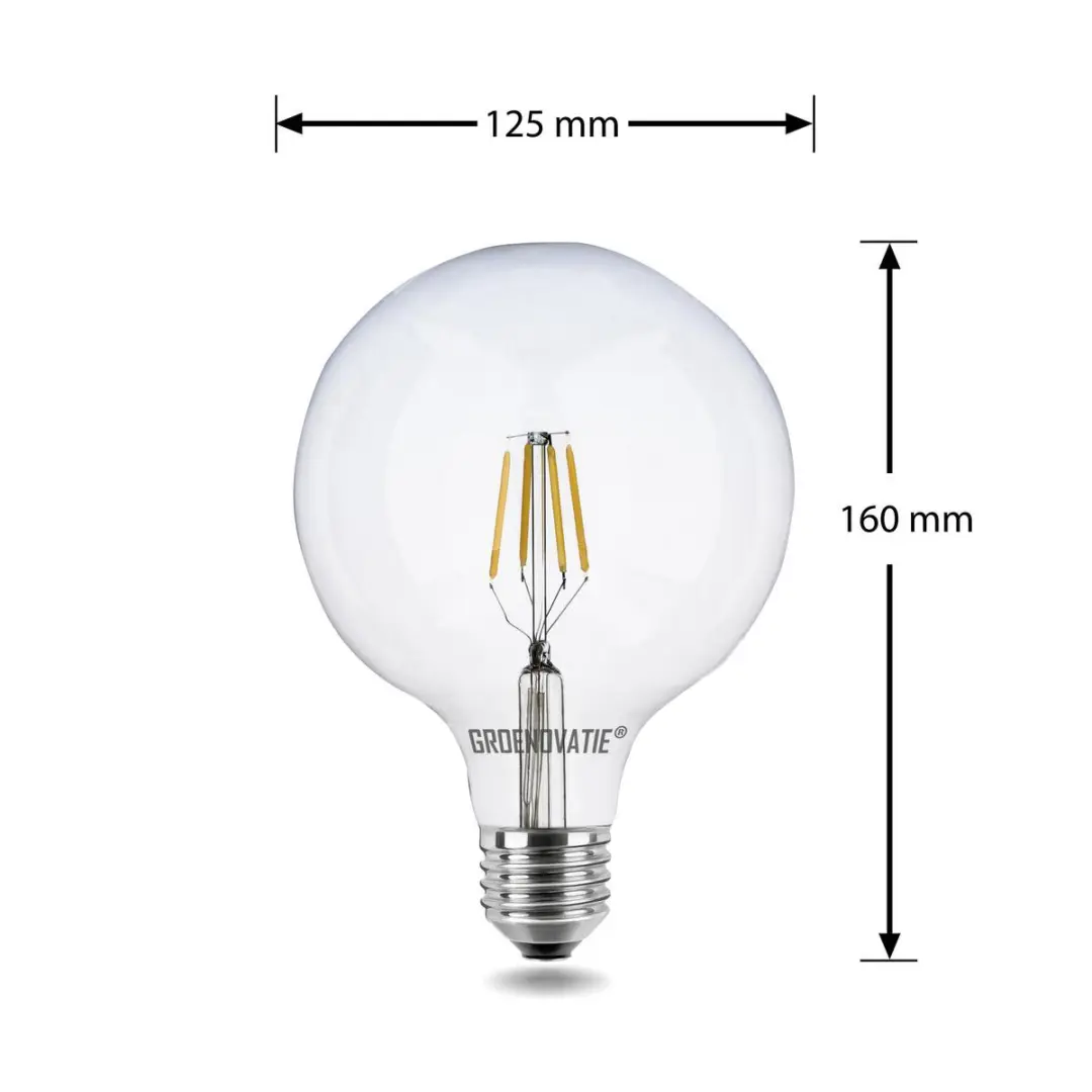 Groenovatie LED Filament Globelamp 4W E27 - Extra Warm Wit 2200K - 125mm - afbeelding 3 van 3
