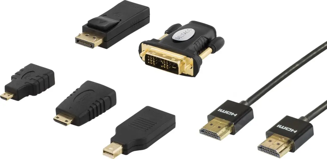 DELTACO HDMI-251, HDMI UltraHD 4K kabel en HDMI adapter kit naar DVI, Micro-HDMI