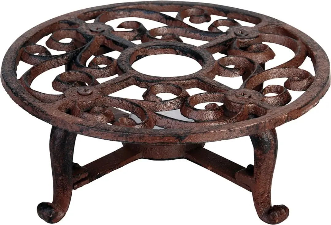 Ronde pot warmer gietijzer antiek roestbruin