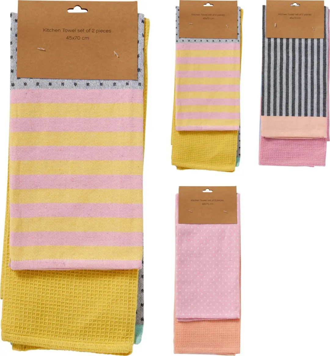 Koopman theedoeken pastel katoen 2 stuks gestreept multi.