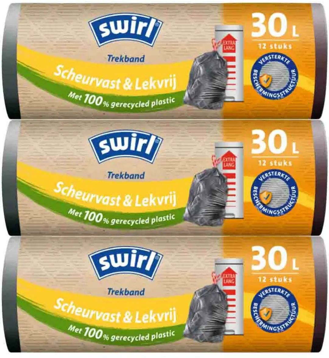 Swirl Afvalzakken 30L - 36 Stuks (3x12) - Zwart