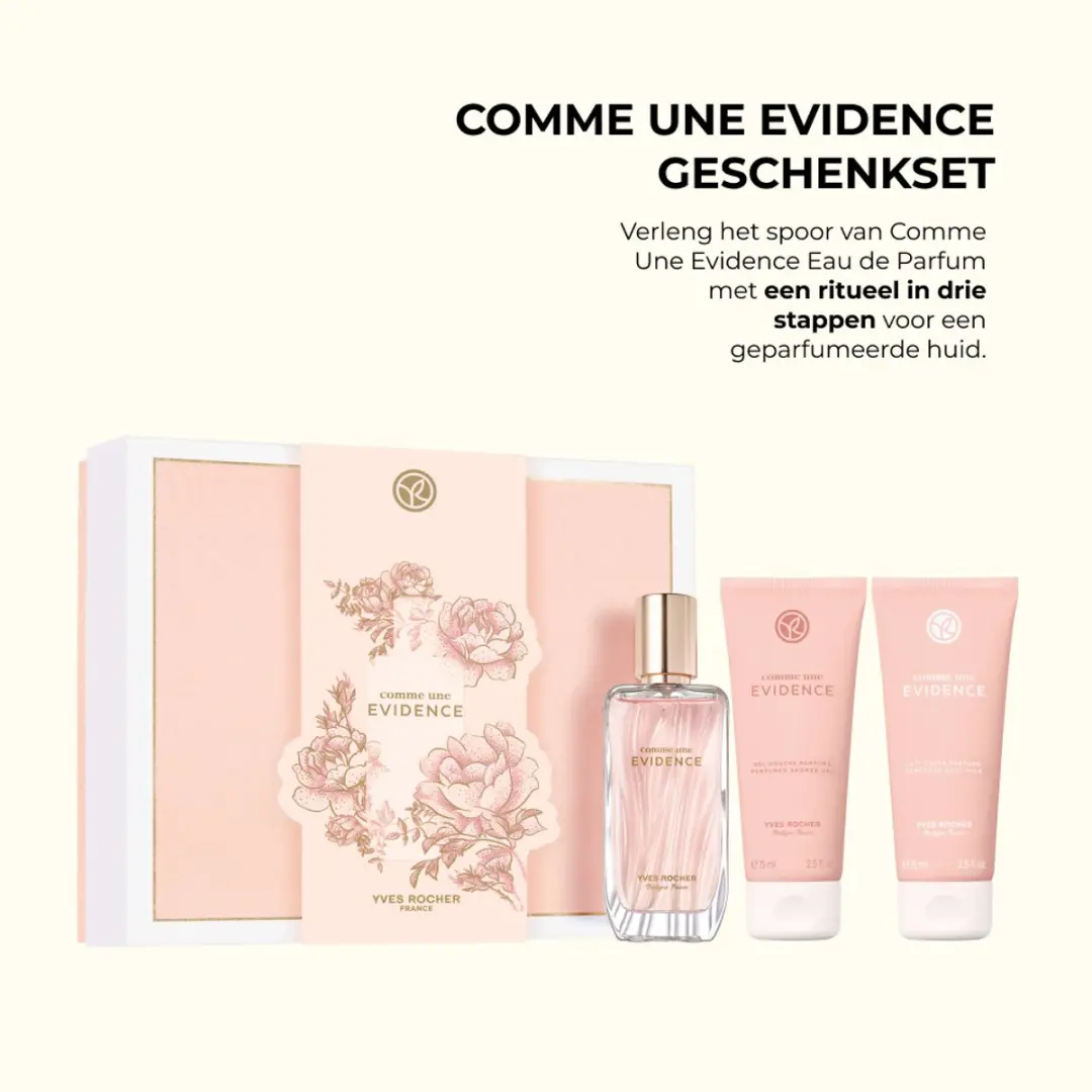 Yves Rocher Comme une Évidence 3-delig Cadeauset - 50ml Eau de Parfum + 75ml Douchegel & Bodymilk - Roos/Bergamot/Patchoeli - afbeelding 5 van 5