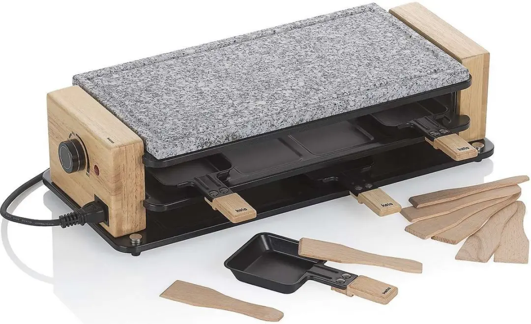 Steengrill, voor 8 Personen, 950 W, Graniet, Hout, Staal, 49 x 20.5 x 12.5 cm