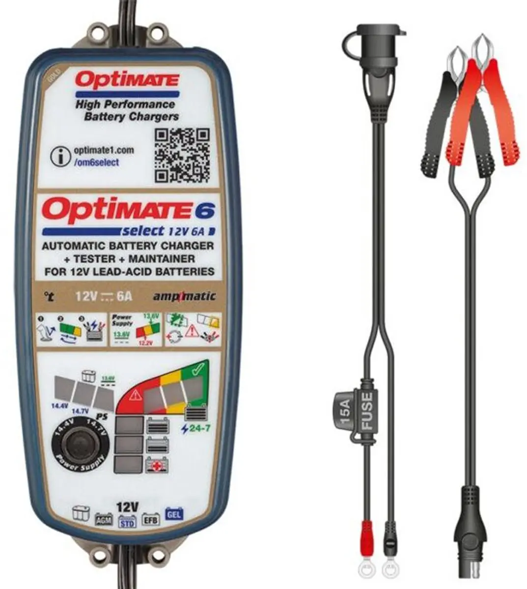 Optimate OptiMate 6 Select V2 12V 6A Lader - TM-370 V2 - 9-traps Onderhoudslader