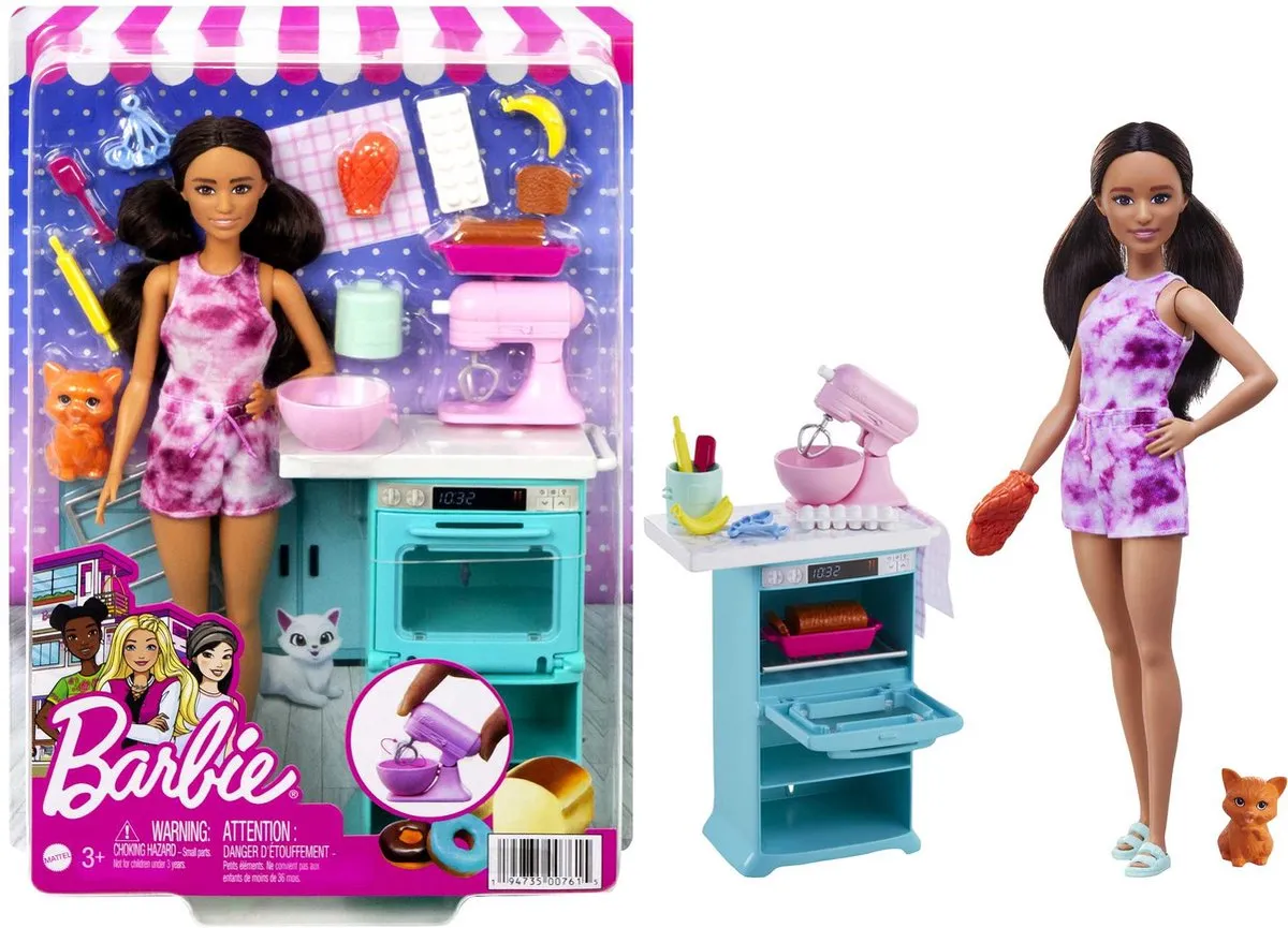 Barbie Bakken met Accessoires Keukenspeelset HCD44 - Met Kat - afbeelding 3 van 6