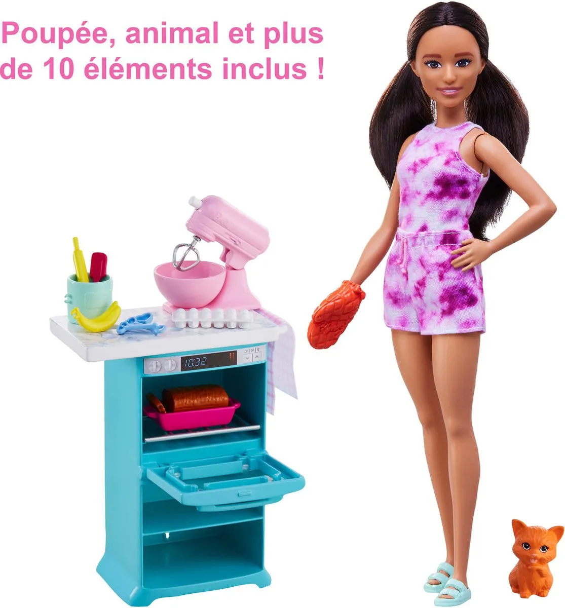 Barbie Bakken met Accessoires Keukenspeelset HCD44 - Met Kat - afbeelding 2 van 6