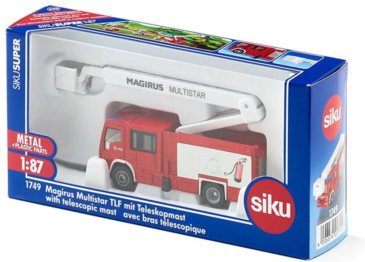 SIKU Magirus Multistar Tlf Brandweerwagen 18cm - Rood/Wit/Grijs/Zwart