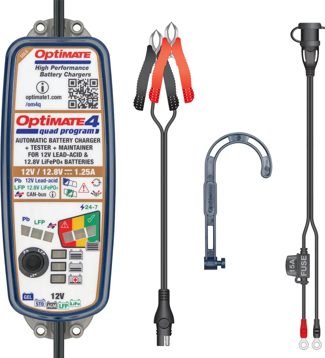 Tecmate Optimate 4 Quad Program CAN Acculader 12V 1.25A - Goud