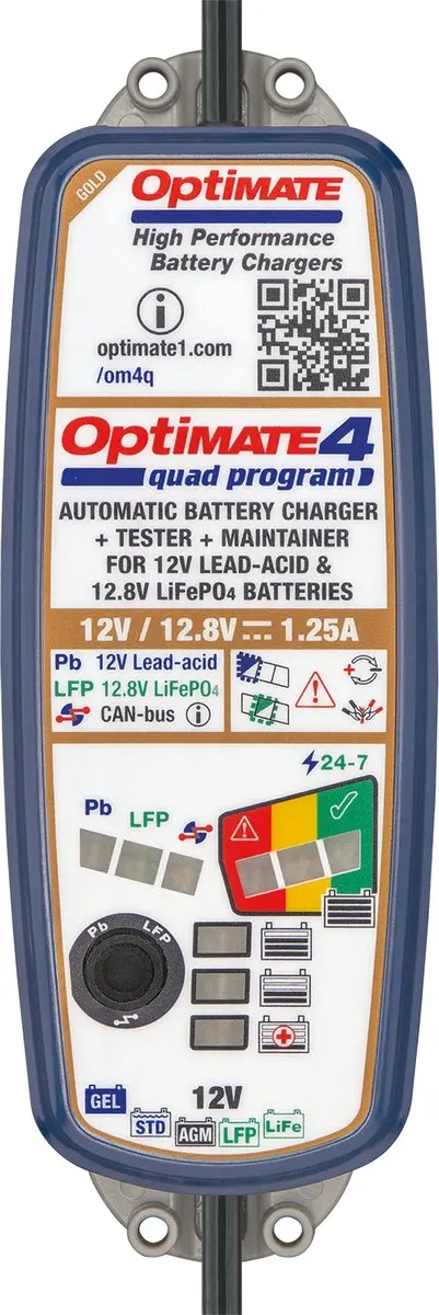 Tecmate Optimate 4 Quad Program CAN Acculader 12V 1.25A - Goud